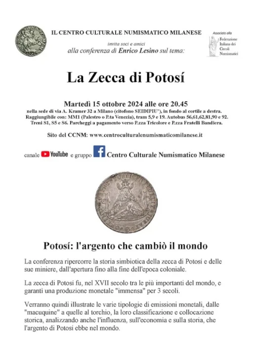 Milano 15 ottobre 2024: Conferenza “La Zecca di Potosì”