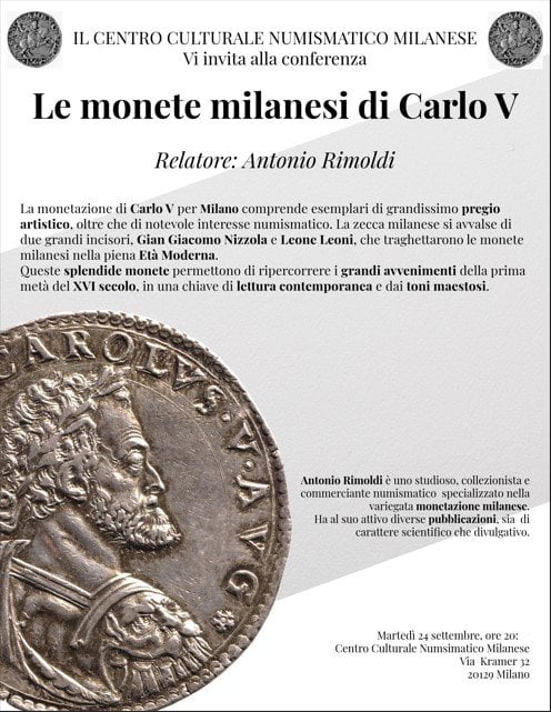 Milano 24 settembre 2024 – Conferenza: “Le monete milanesi di Carlo V”