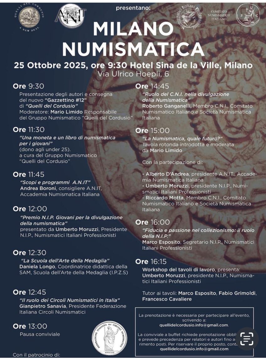 Milano 25 ottobre 2025 ore 9.30 Segnalazione Evento “Milano Numismatica 2025”