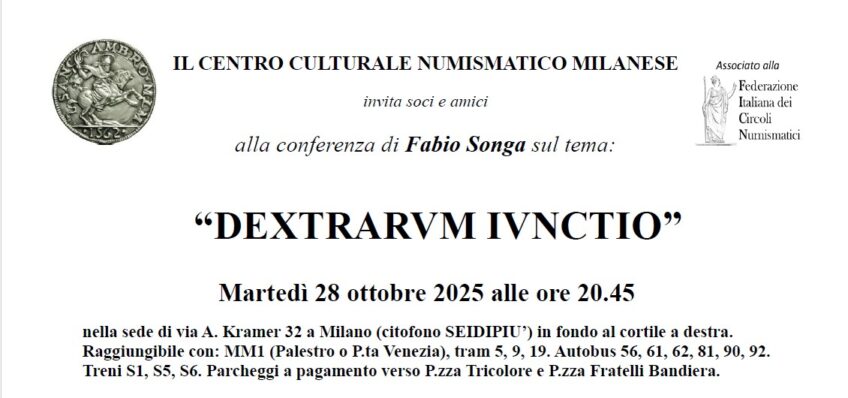 Milano 28 ottobre 2025 – ore 20:45 – Conferenza dal titolo “DEXTRARVM IVNCTIO”