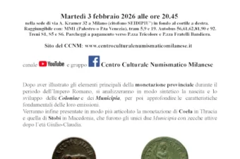 Milano 3 febbraio 2026 – Conferenza sulle zecche in età post Giulio-Claudia a Coela e Stobi