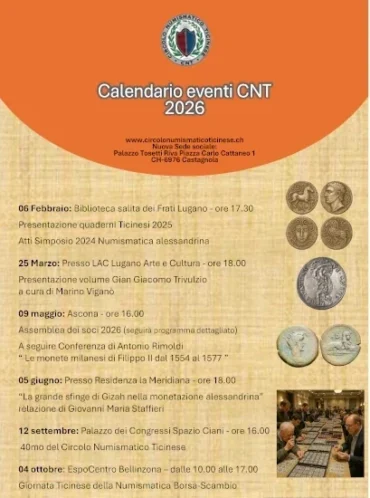Circolo Numismatico Ticinese – Calendario Eventi 2026