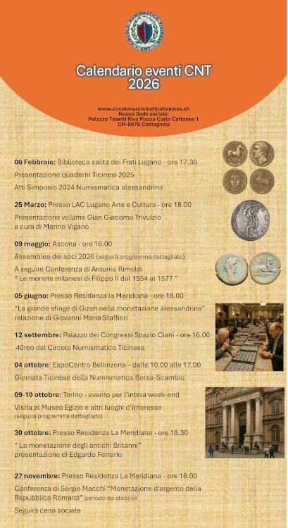 Circolo Numismatico Ticinese - Calendario Eventi 2026 Federazione Italiana dei Circoli Numismatici
