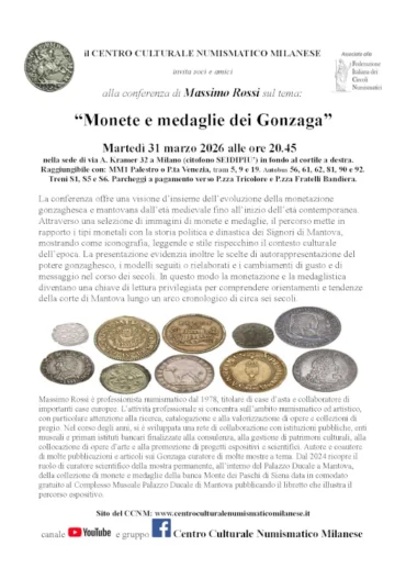 Milano 31 marzo 2026 – Conferenza “Monete e medaglie dei Gonzaga”