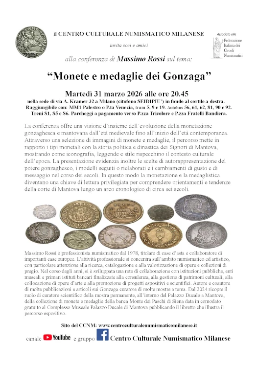Milano 31 marzo 2026 – Conferenza “Monete e medaglie dei Gonzaga”