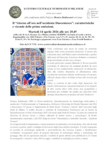 Milano 14 aprile 2026 – Conferenza “Ritorno all’oro nell’occidente Duecentesco”