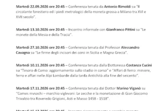 Milano 2° semestre 2026 – Calendario eventi del CCNM