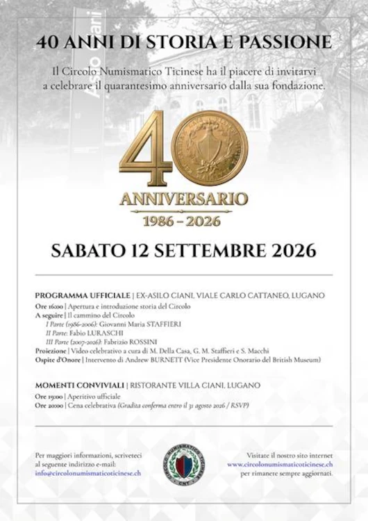 40esimo Circolo Numismatico Ticinese - federazione Italiana dei Circoli Numismatici