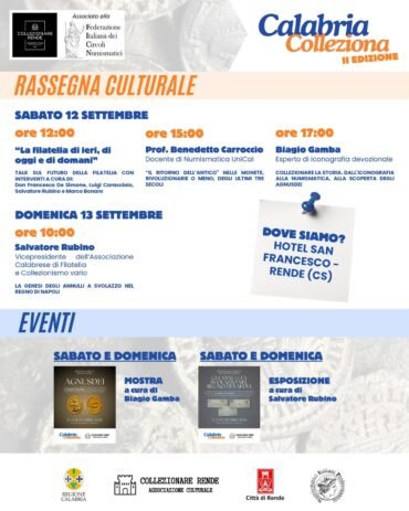Rende (CZ) 12 e 13 Settembre 2026:”Calabria Colleziona” evento dedicato alla storia, alla memoria e al collezionismo