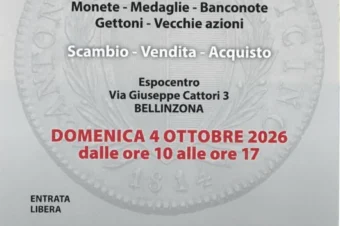 Bellinzona 4 ottobre 2026 – 22ª Giornata Ticinese della Numismatica