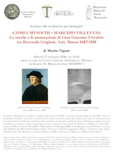 Milano 17 novembre 2026 – Conferenza “COMES MVSOCHI • MARCHIO VIGLEVANI”
